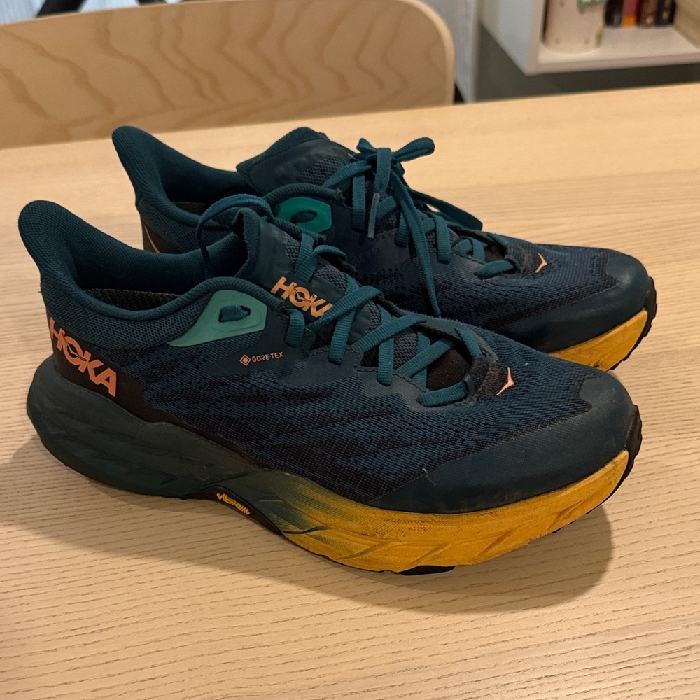 Hoka Women's Teal and Yellow Trail Running Shoes